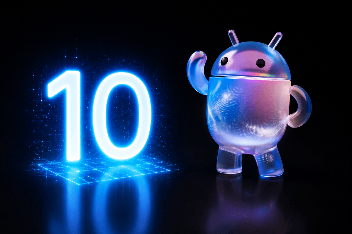 Android mascot next to the number 10