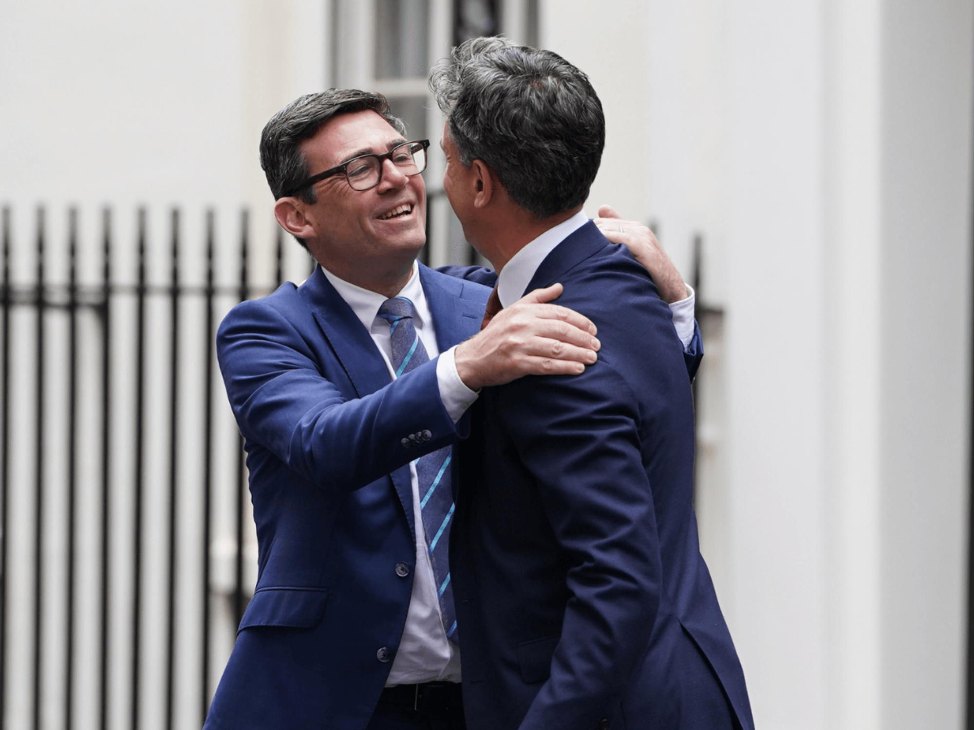 Andy Burnham and Ed Miliband on Downing Street