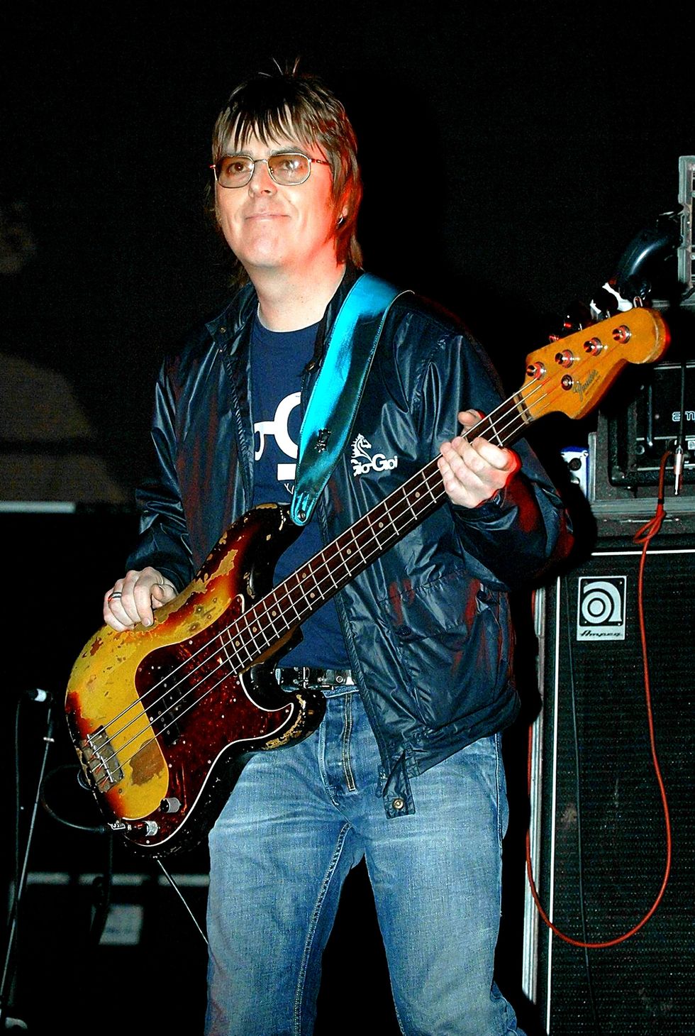 Andy Rourke (former bassist with The Smiths) on stage with Badly Drawn Boy, during the 'Manchester Versus Cancer' charity concert