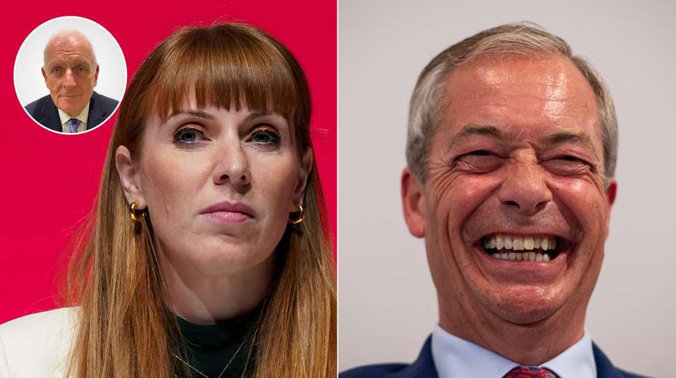 Angela Rayner (left), Nigel Farage (right)