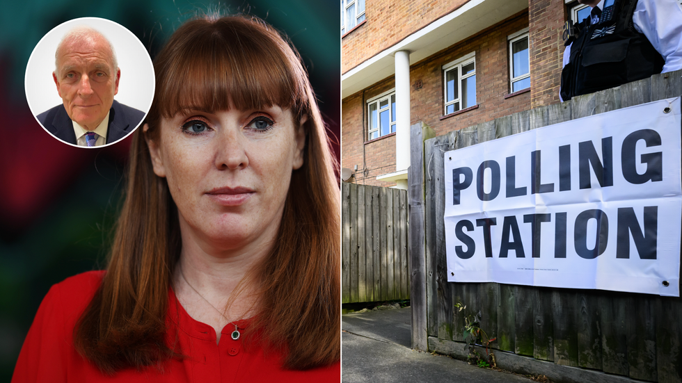 Angela Rayner (left), polling station (right)