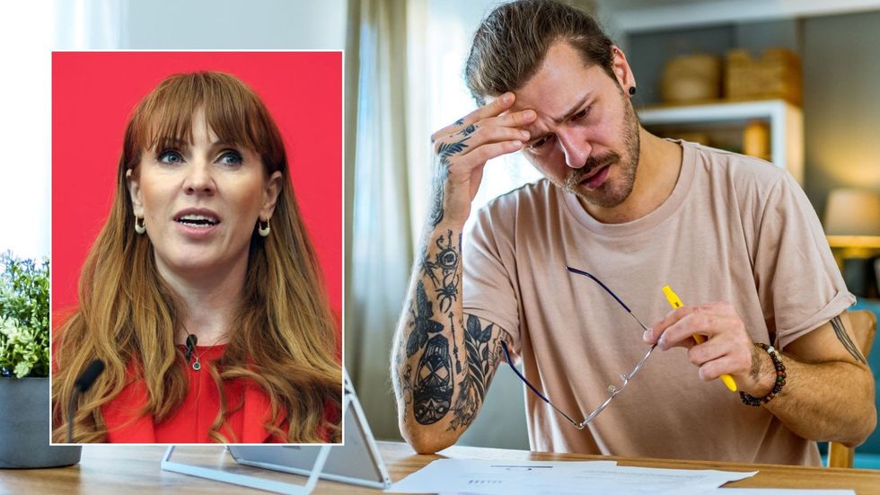 Angela Rayner MP and man looking worried