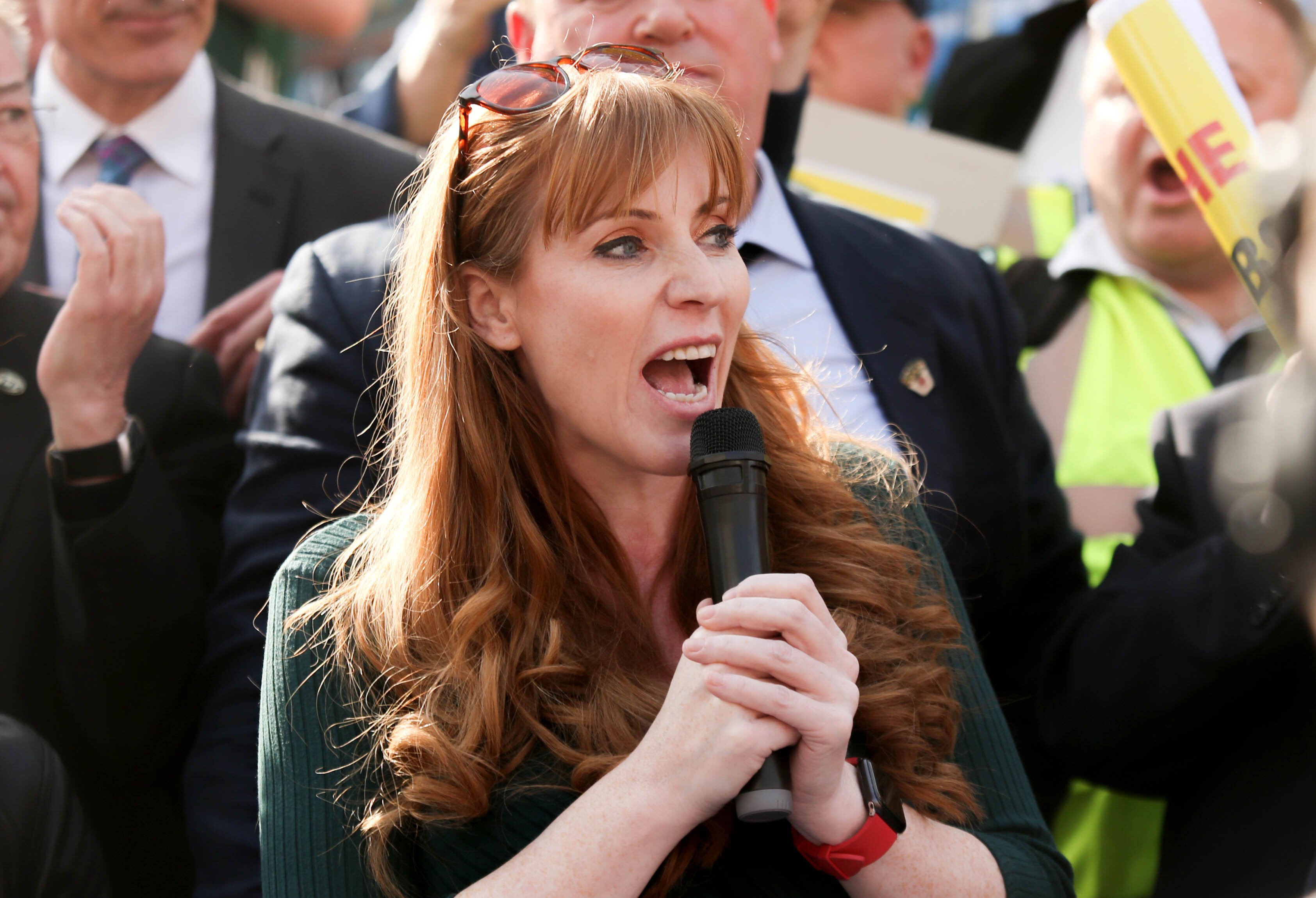 Angela Rayner speaks at a protest by unions outside the Houses of Parliament, London, over P&O Ferries handing 800 seafarers immediate severance notices last week