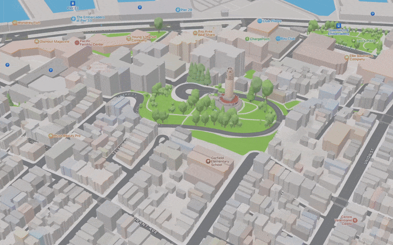 animated gif of apple maps across san francisco showing the new 3d models of buildings