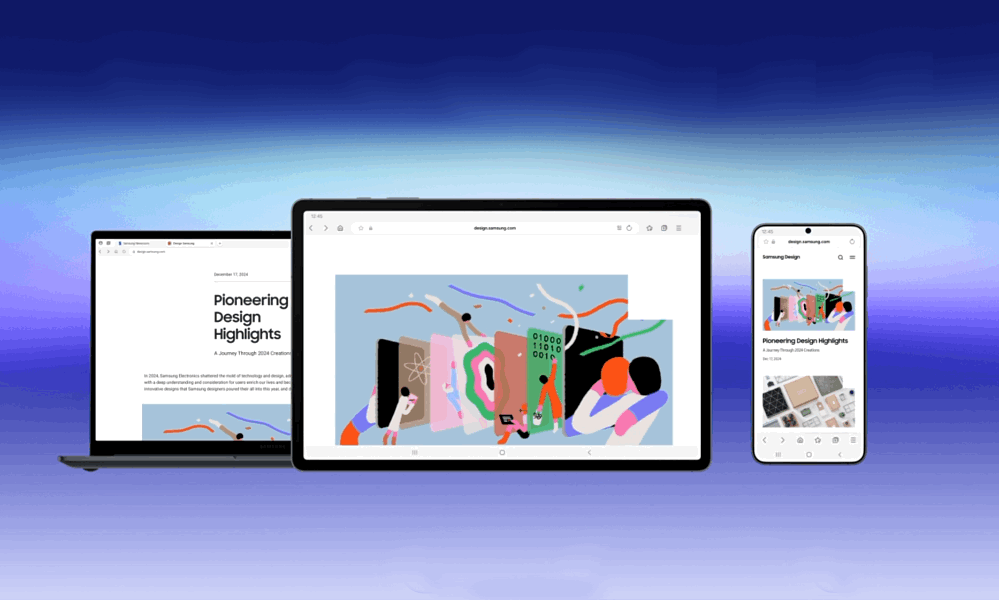 animated GIF of the Samsung Internet browser on a laptop, tablet, and smartphone from Samsung
