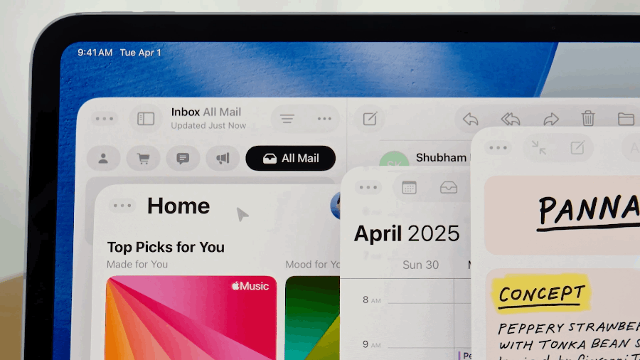 animated GIF showing application windows running on ipados