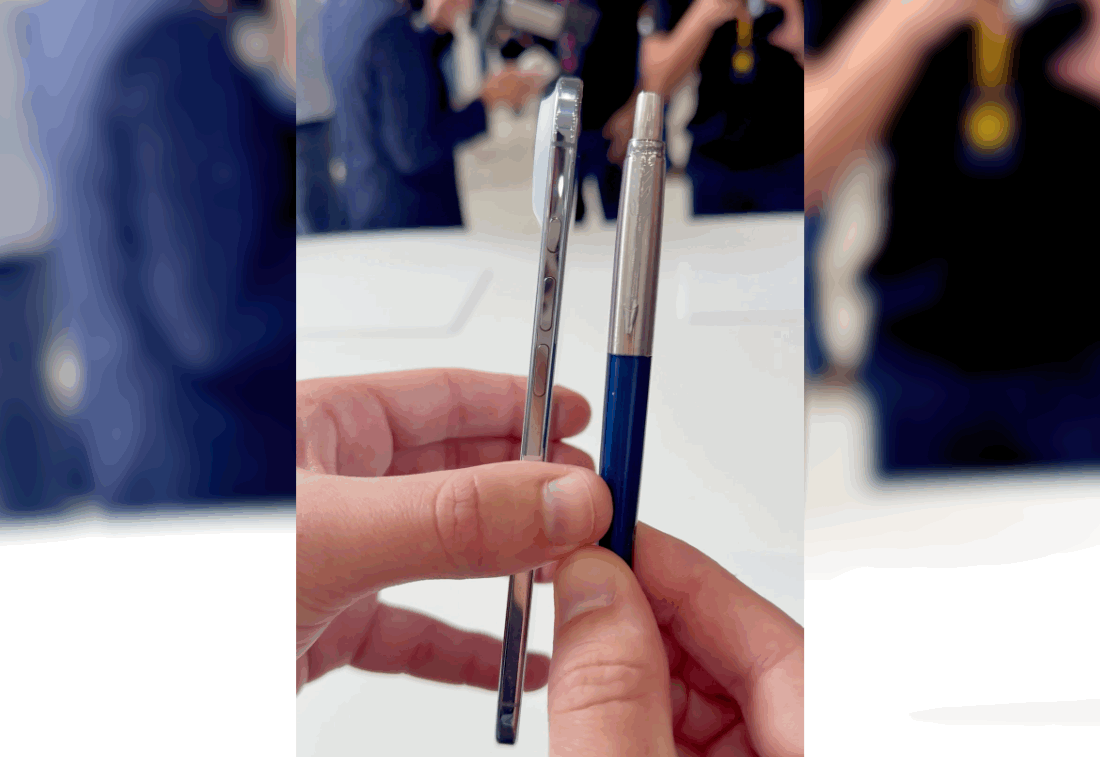 animated GIF showing iPhone Air compared to a Parker Pen