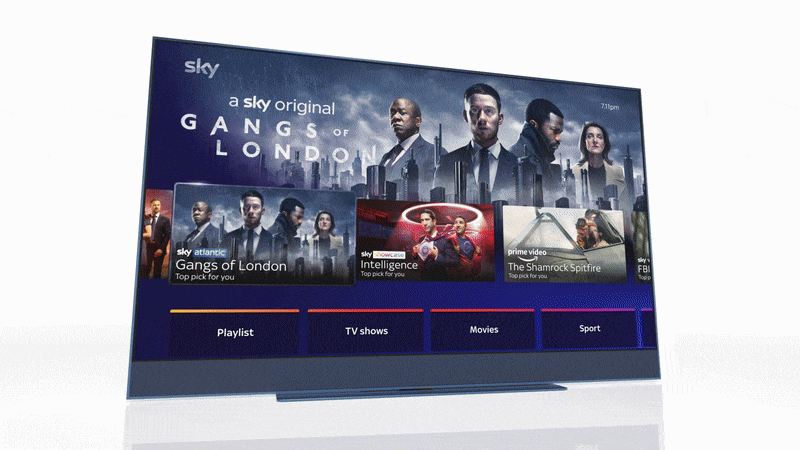 animated gif showing Playlist on an Ocean Blue sky glass tv