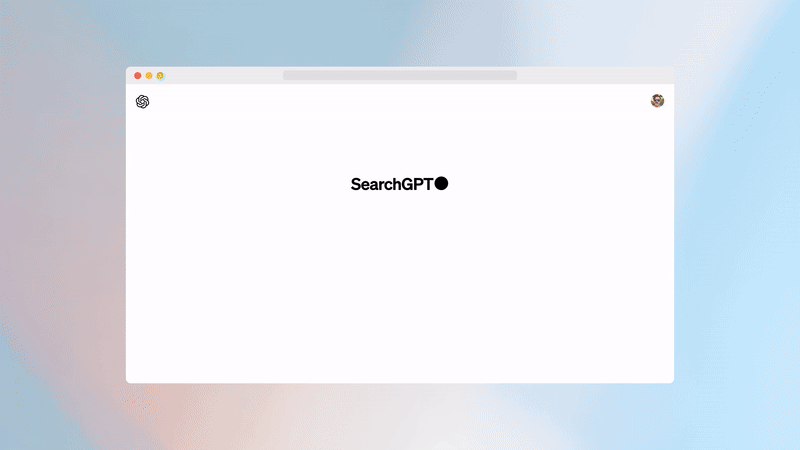 animated gif showing someone searching for weather and an event in searchgpt