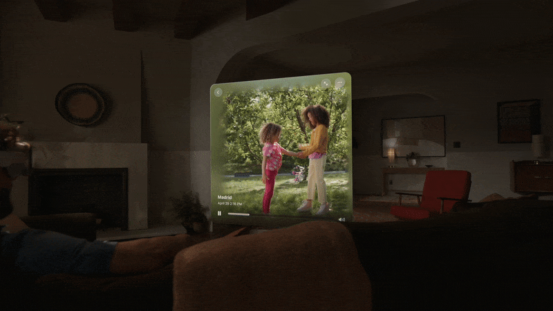animated gif showing someone wearing the vision pro watching back a video of their children