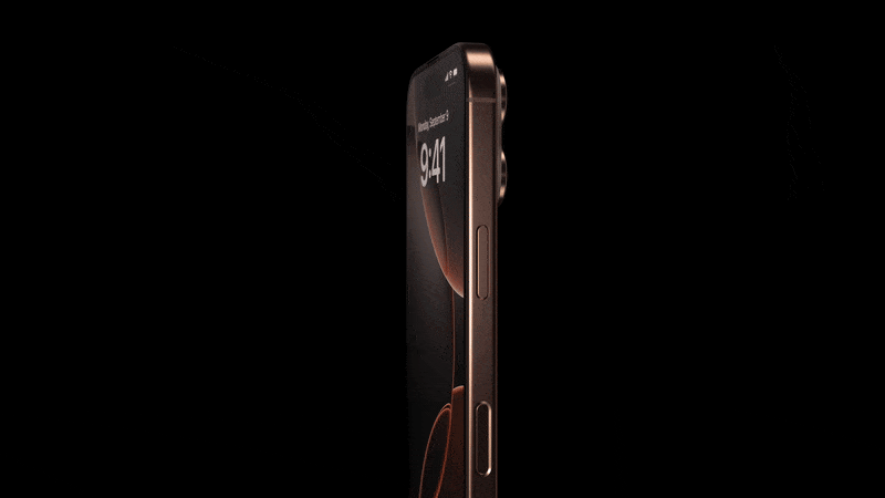animated gif showing the desert titanium iphone 16 pro spinning