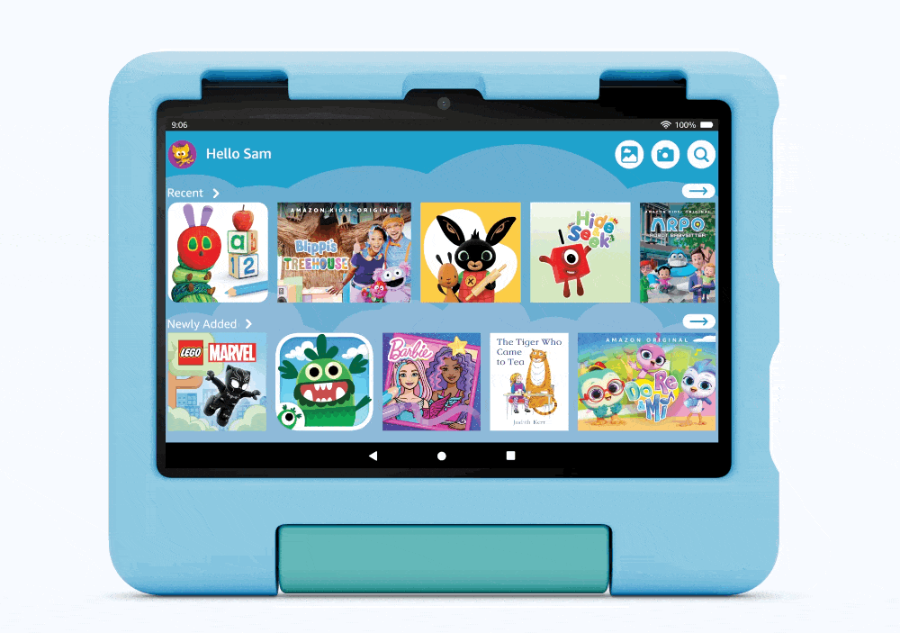 animated GIF showing the features built into the Fire Kids Tablet