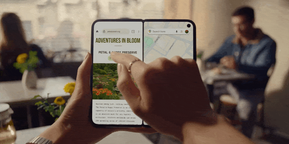 animated GIF showing the multi tasking features on pixel 10 pro fold