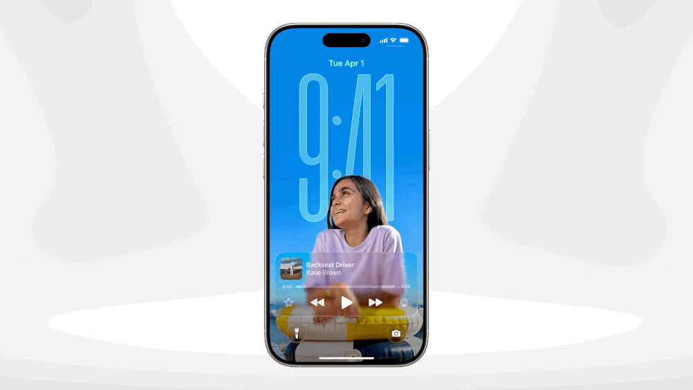 animated gif showing the new lock screen and control centre in liquid glass design
