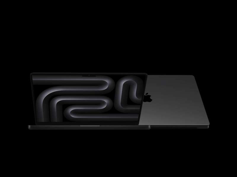 animated GIF showing the new M4 MacBook Pro slowly opening its lid on a black background