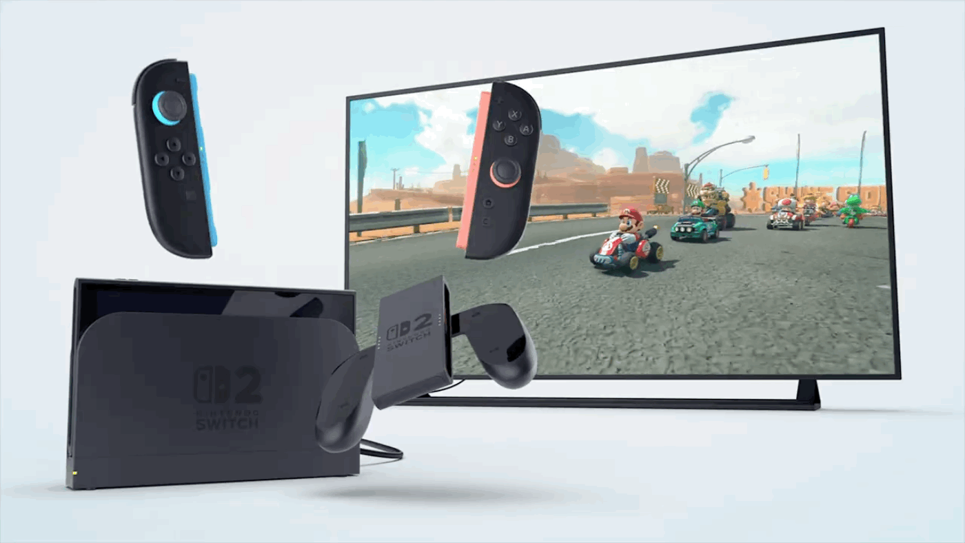 animated GIF showing the nintendo switch 2 snapping into its console accessory