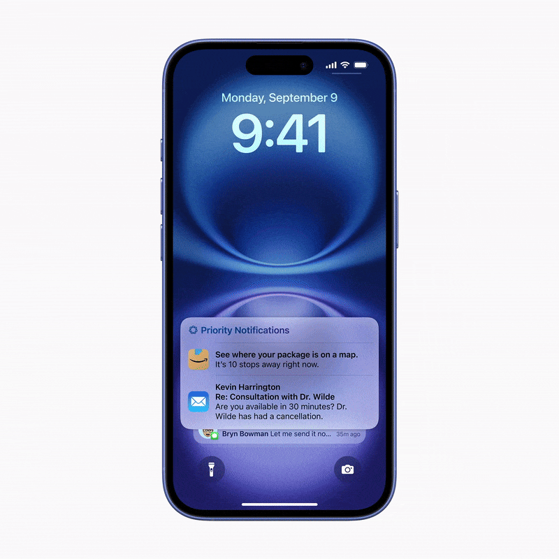 animated gif showing the priority notifications feature at work on an iPhone