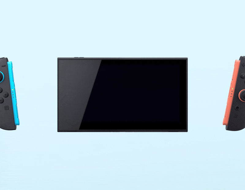 animated GIF showing the process of attaching the new Joy-Con controllers to the side of the Nintendo Switch 2