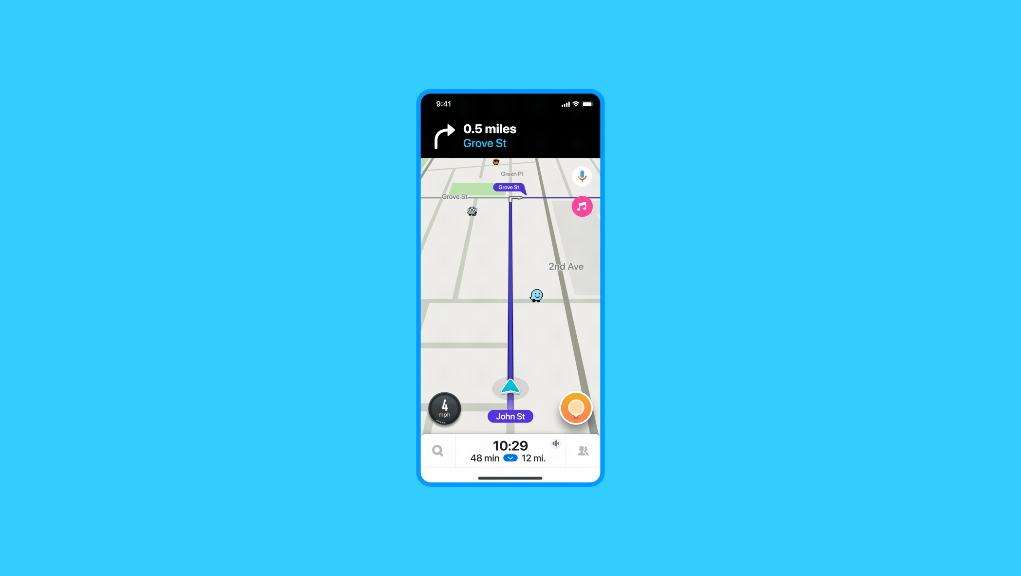 animated GIF showing the Waze feature that flags areas with more road accidents