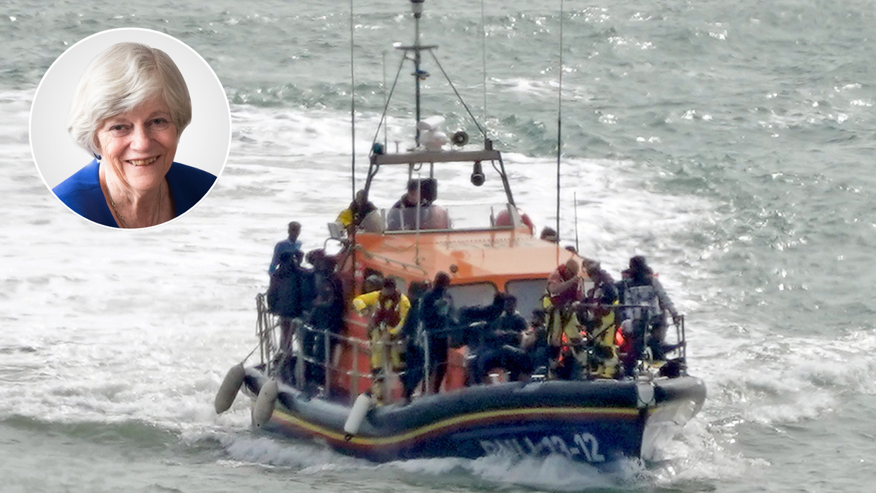 Ann Widdecombe and a group of people thought to be migrants are brought in to Dover, Kent,