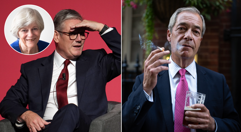 Ann Widdecombe (left), Keir Starmer (middle), Nigel Farage (right)