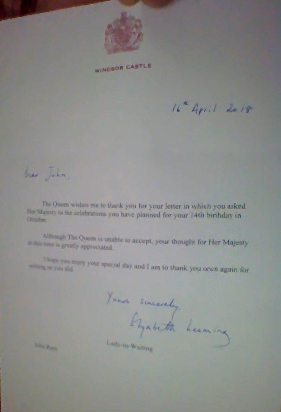 Anne Rees from Stockport shared this letter from Queen Elizabeth II's staff