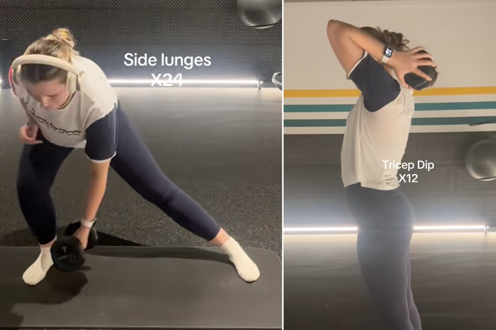 Annie practising side lunges and tricep dips