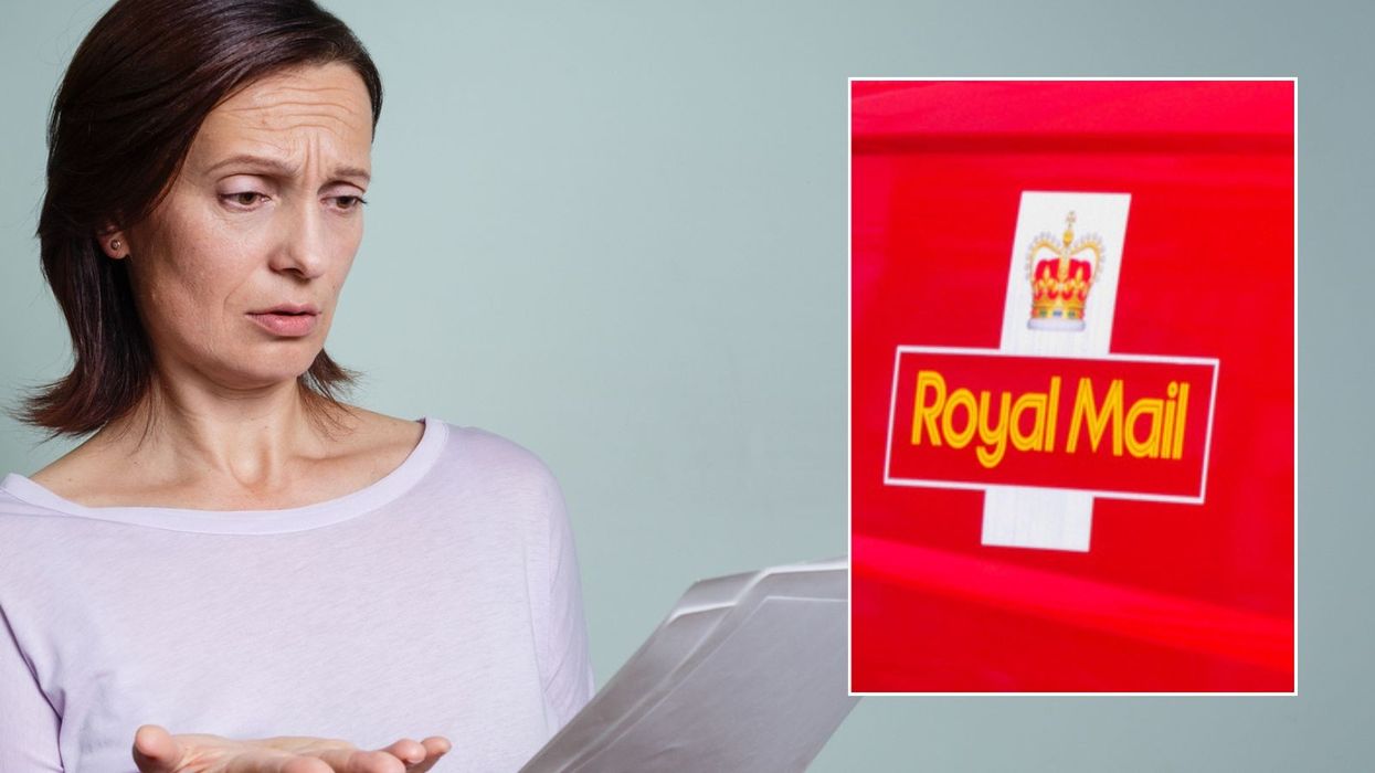Annoyed woman and Royal Mail sign
