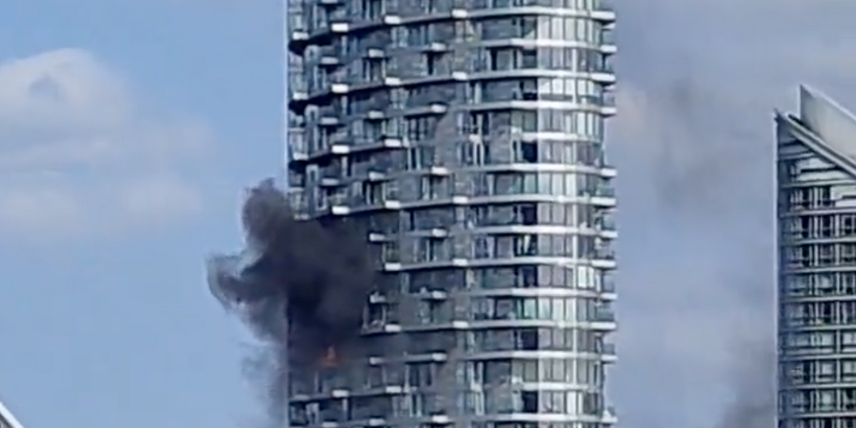 NextImg:Second London building fire in just HOURS sees flat ENGULFED in flames as 'bannisters and glass fall off the cladding'