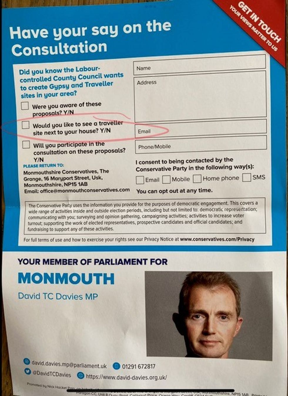 Another image of the leaflet shared with constituents in Monmouth
