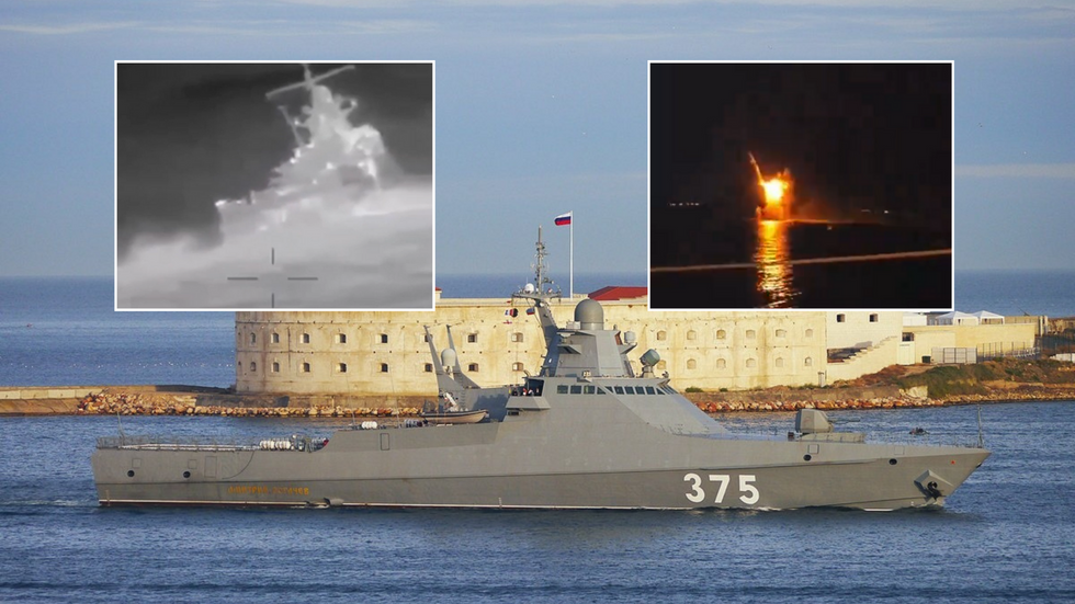 Another Project 22160 with video insets of the Sergey Kotov sinking