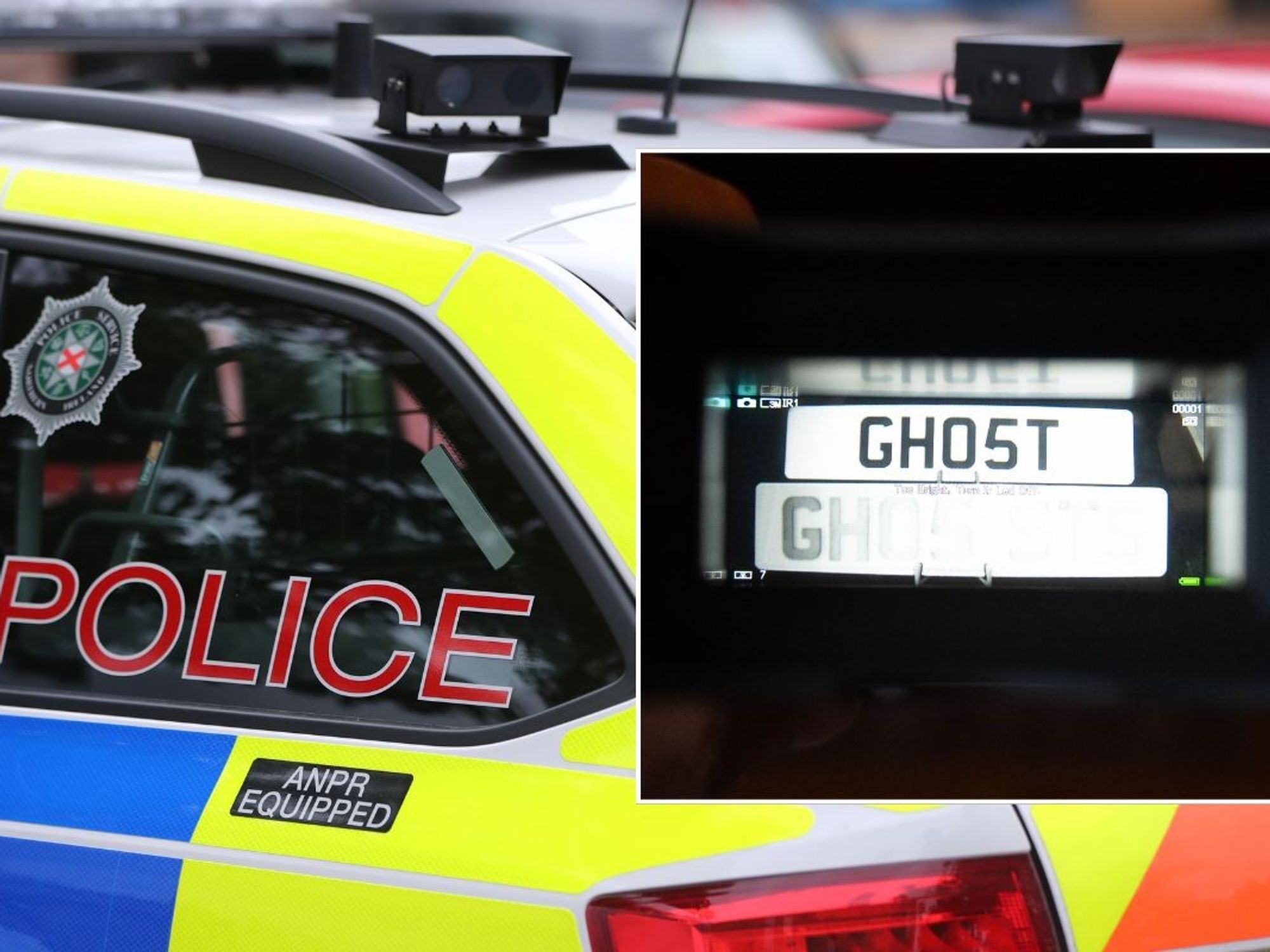 ANPR equipped police car and a ghost number plate