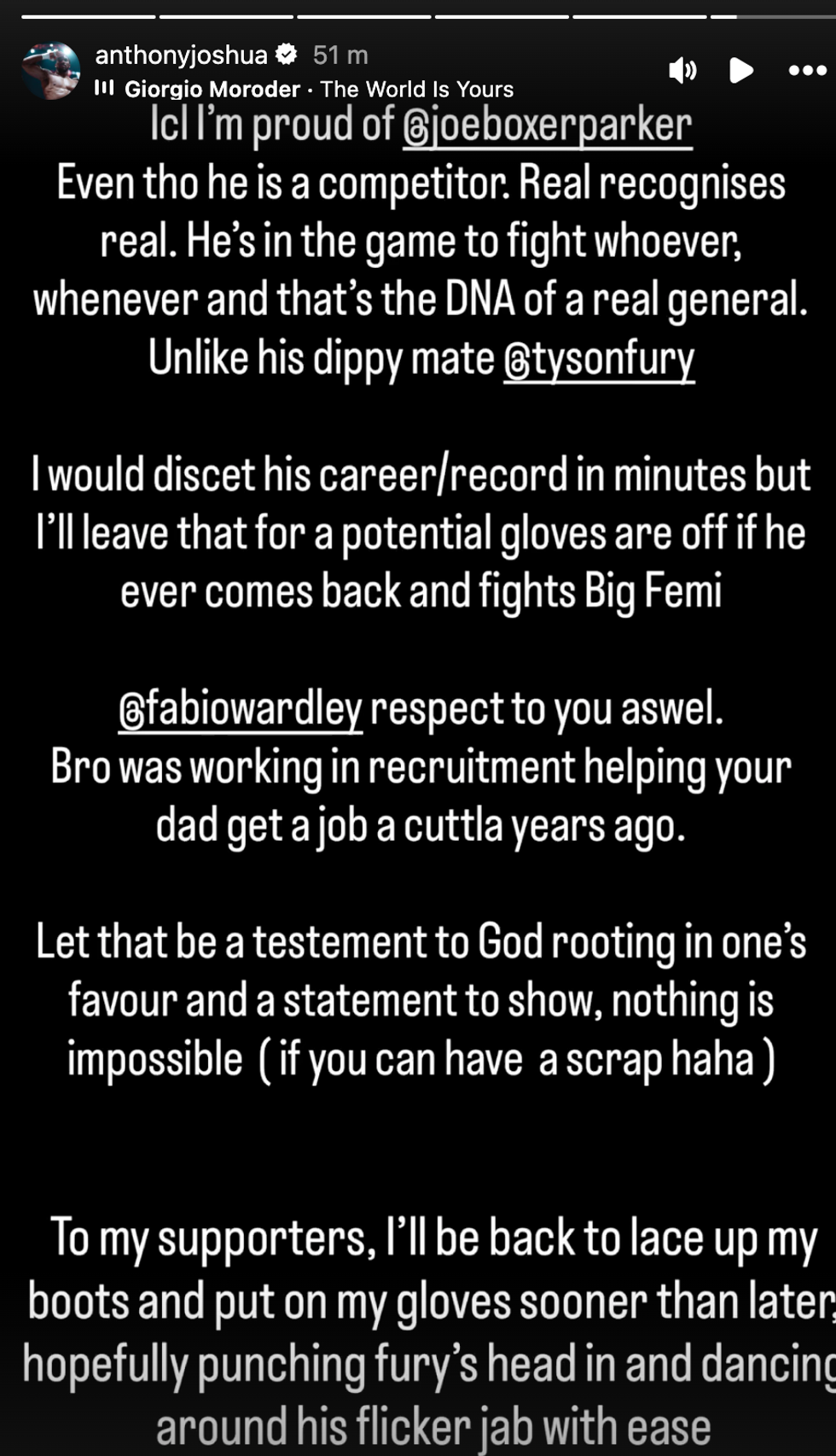 Anthony Joshua Instagram