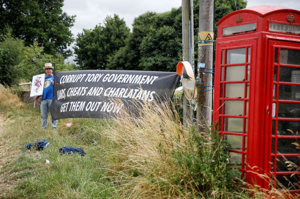 Anti-Brexit protester Steve Bray is seen protesting near the event.
