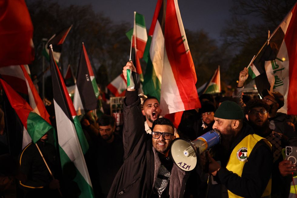 Anti-Israel activist Akhmed Yakoob leads a pro-Palestine demonstration in Birmingham