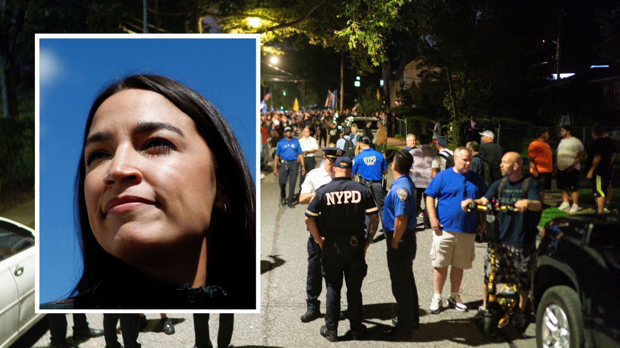 AOC composite over protest in New York City