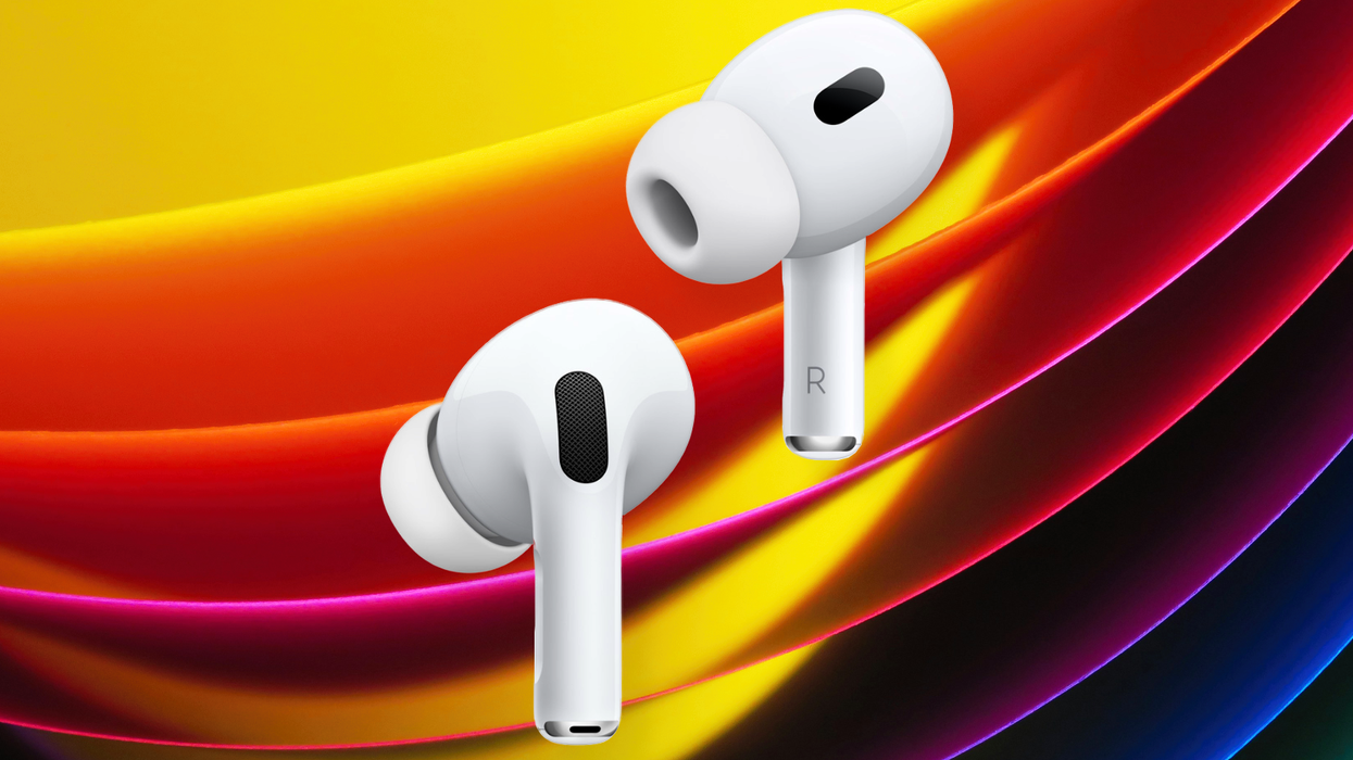 apple airpods pro pictured on a colourful background