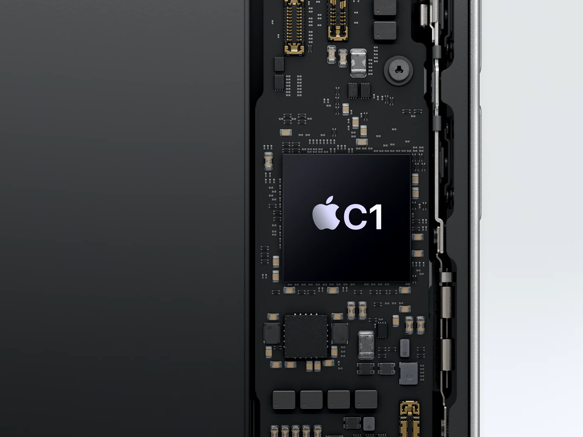 apple c1 modem pictured inside the iphone 16e