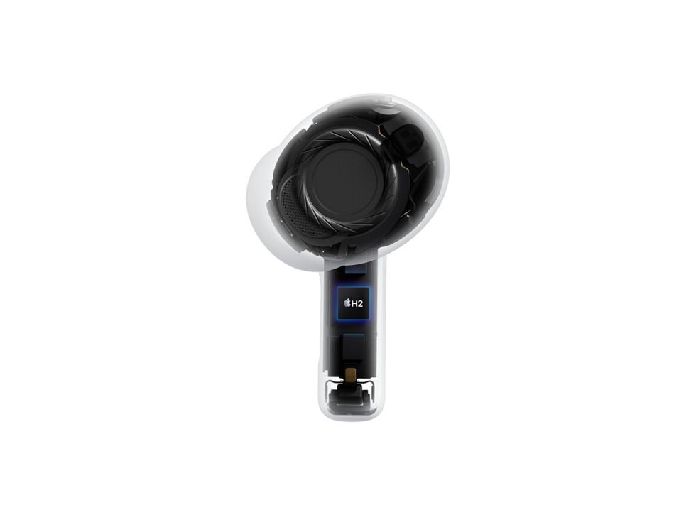Apple H2 chipset shown inside the AirPods Pro 3