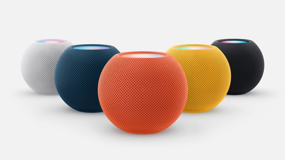 Apple homepod mini speakers shown in five colours