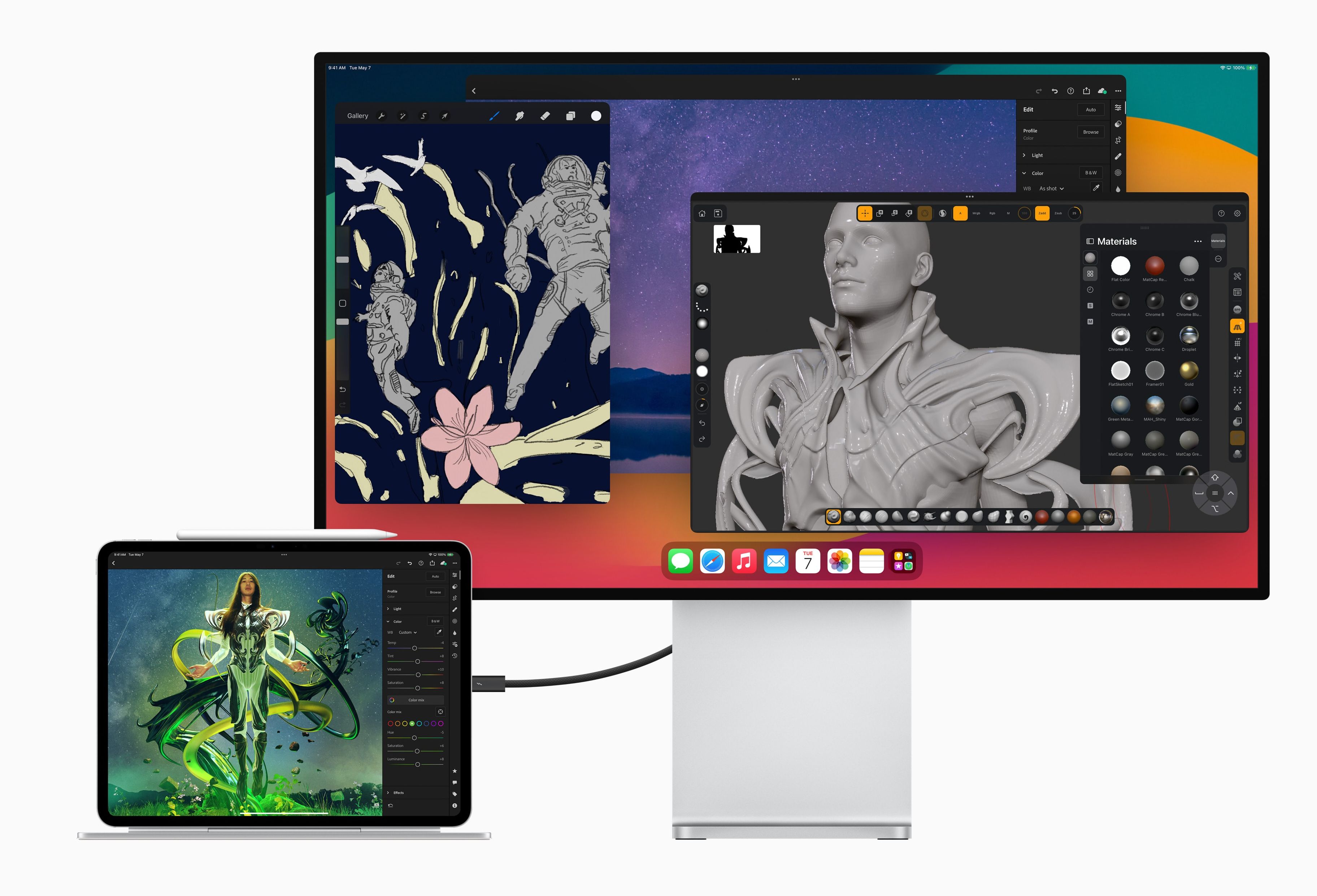 apple ipad pro pictured connected via thunderbolt to an external display