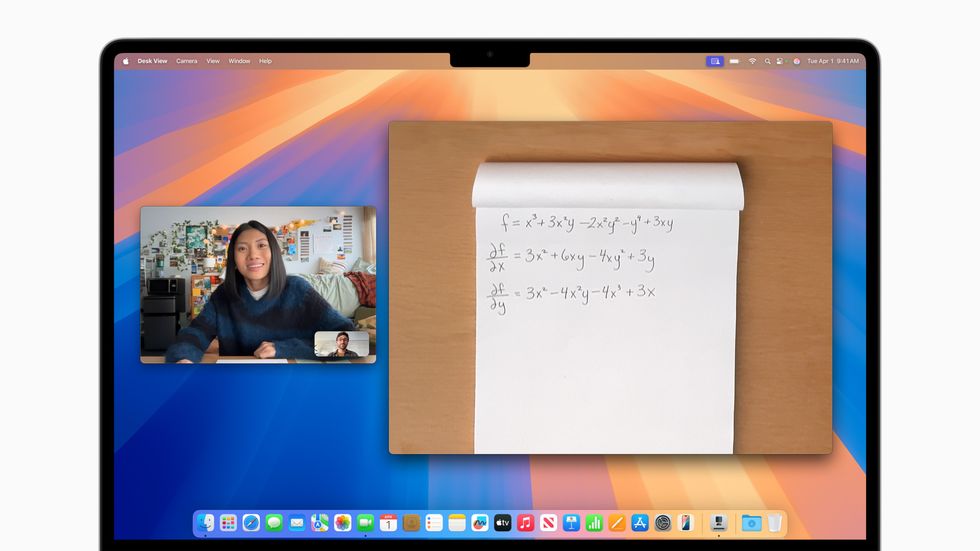 apple macbook air m4 with the desk view feature in Centre Stage webcam running