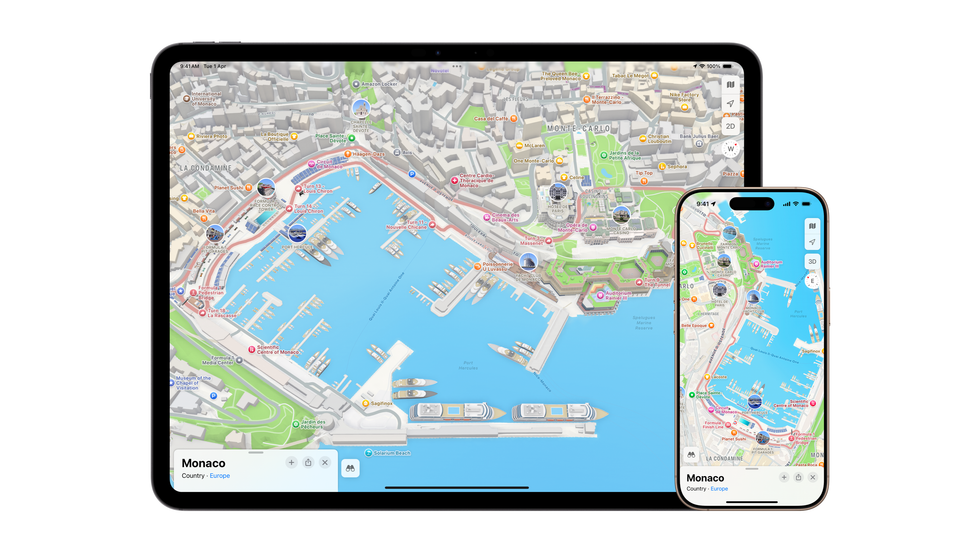 Apple Maps with racecourse for monaco on ipad and iphone