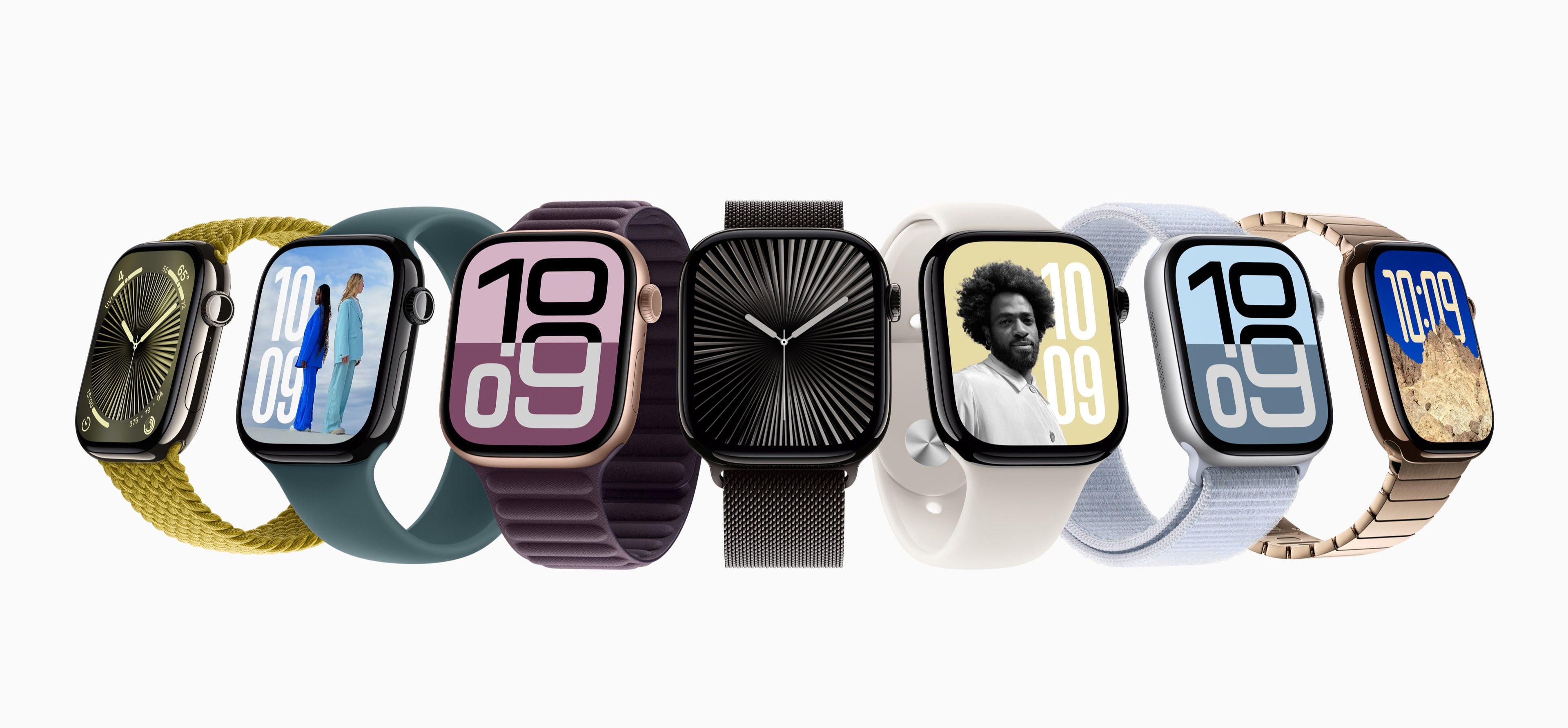 apple watch series 10 shown in aluminium and titanium colour cases