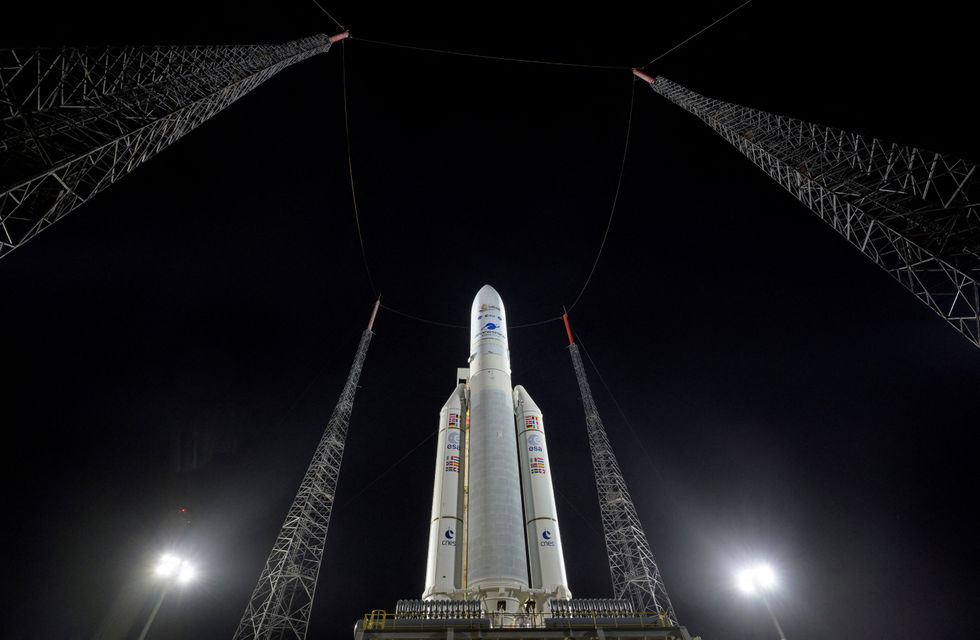 Arianespace's Ariane 5 rocket, with NASA\u2019s James Webb Space Telescope onboard, is seen at the launch pad at Europe\u2019s Spaceport, the Guiana Space Center in Kourou, French Guiana December 23, 2021. Picture taken December 23, 2021. NASA/Bill Ingalls/Handout via REUTERS MANDATORY CREDIT. THIS IMAGE HAS BEEN SUPPLIED BY A THIRD PARTY.
