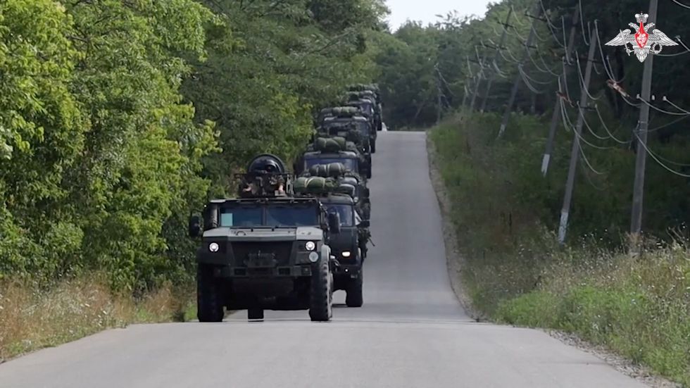 Army vehicles are seen during drills, conducted by service members of Russia's Southern and Central military districts\u200b