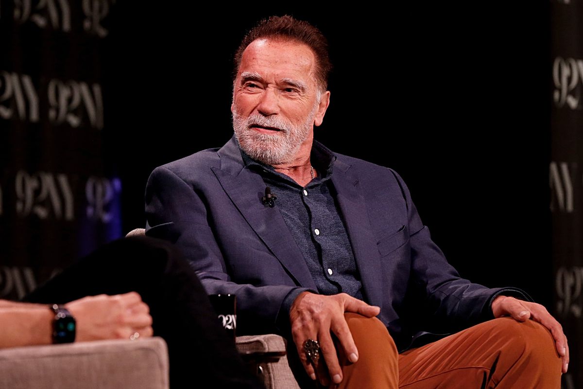 Arnold Schwarzenegger attends a conversation with Ryan Holiday at 92nd Street Y on October 10, 2023