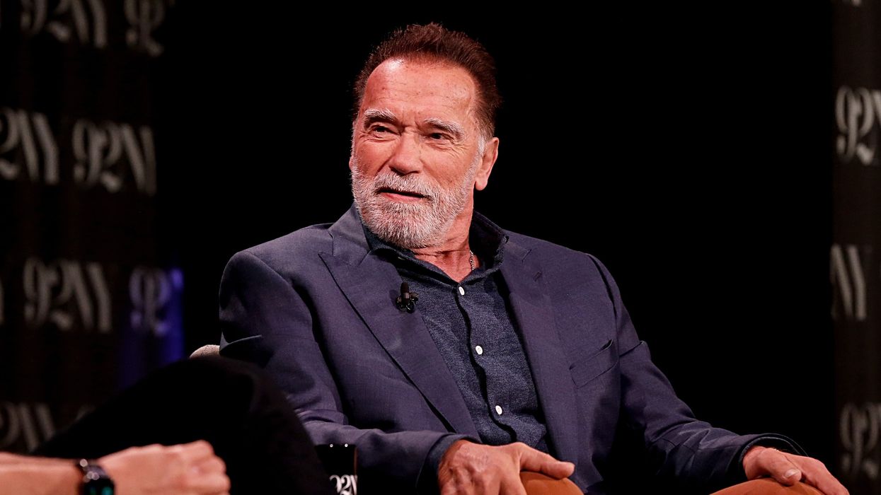 Arnold Schwarzenegger attends a conversation with Ryan Holiday at 92nd Street Y on October 10, 2023