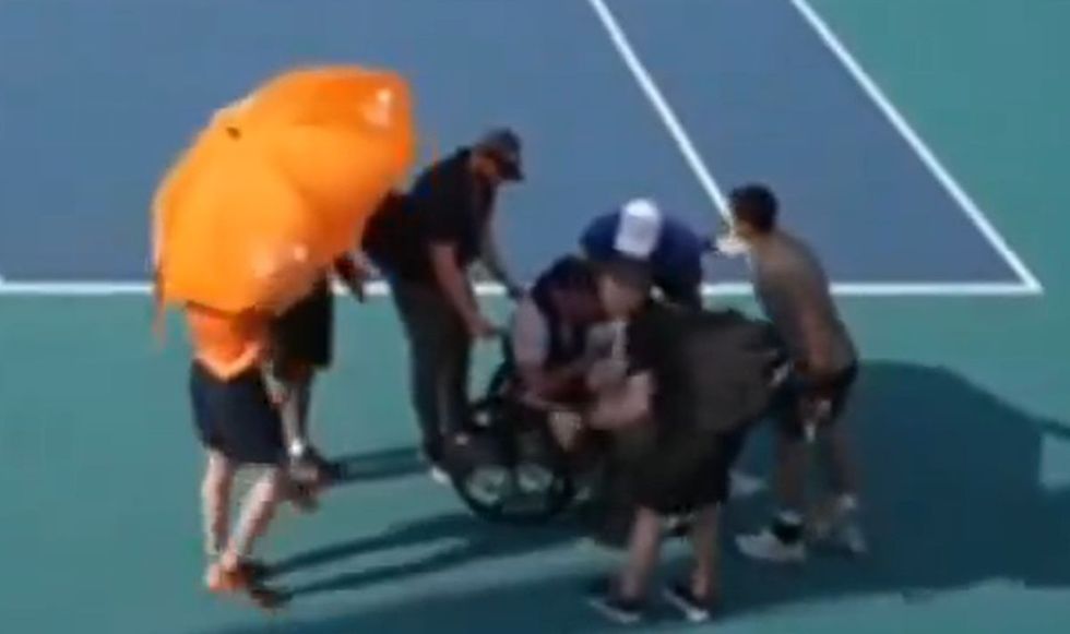 Arthur Cazaux was helped up into a wheelchair