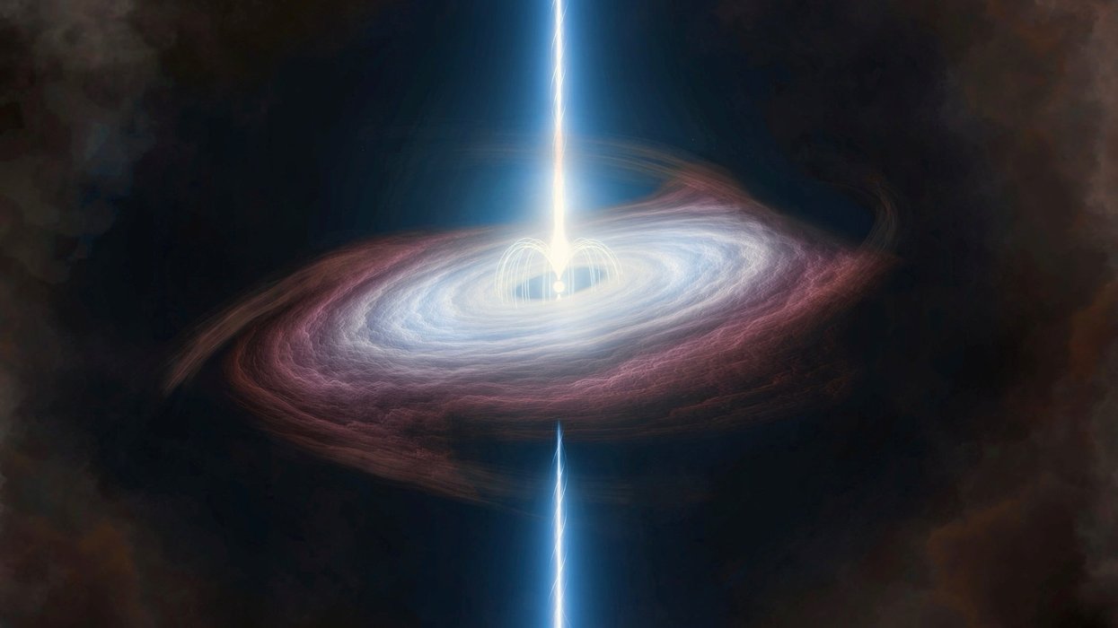 Artist's conception of a magnetar surrounded by an accretion disk exhibiting Lense-Thirring precession